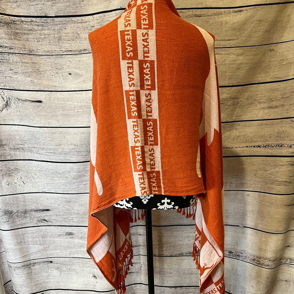 Sandol UT University of Texas Longhorns Orange Large Shawl Wrap Scarf Tassels - Picture 8 of 10